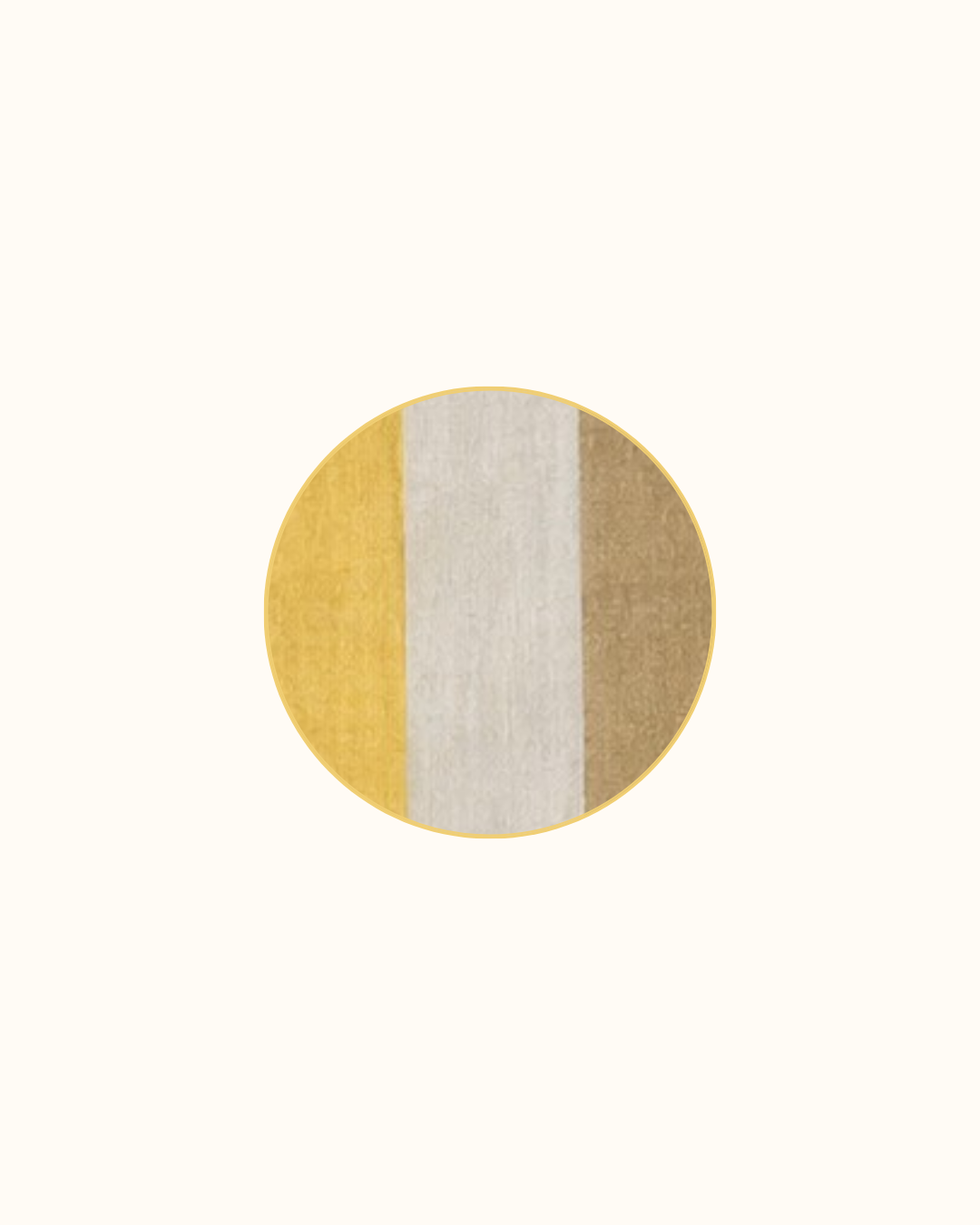 Four round linen coasters in Miso Butter, mustard through cream into deep ochre, piped in butter yellow.